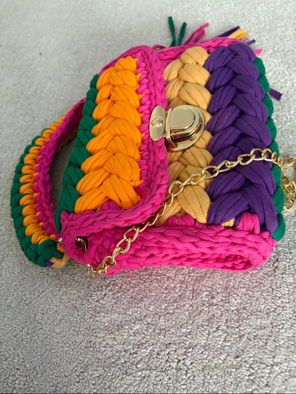 Handmade CHQEL Crochet Bag Gold Chain Boho - Picture 3 of 6